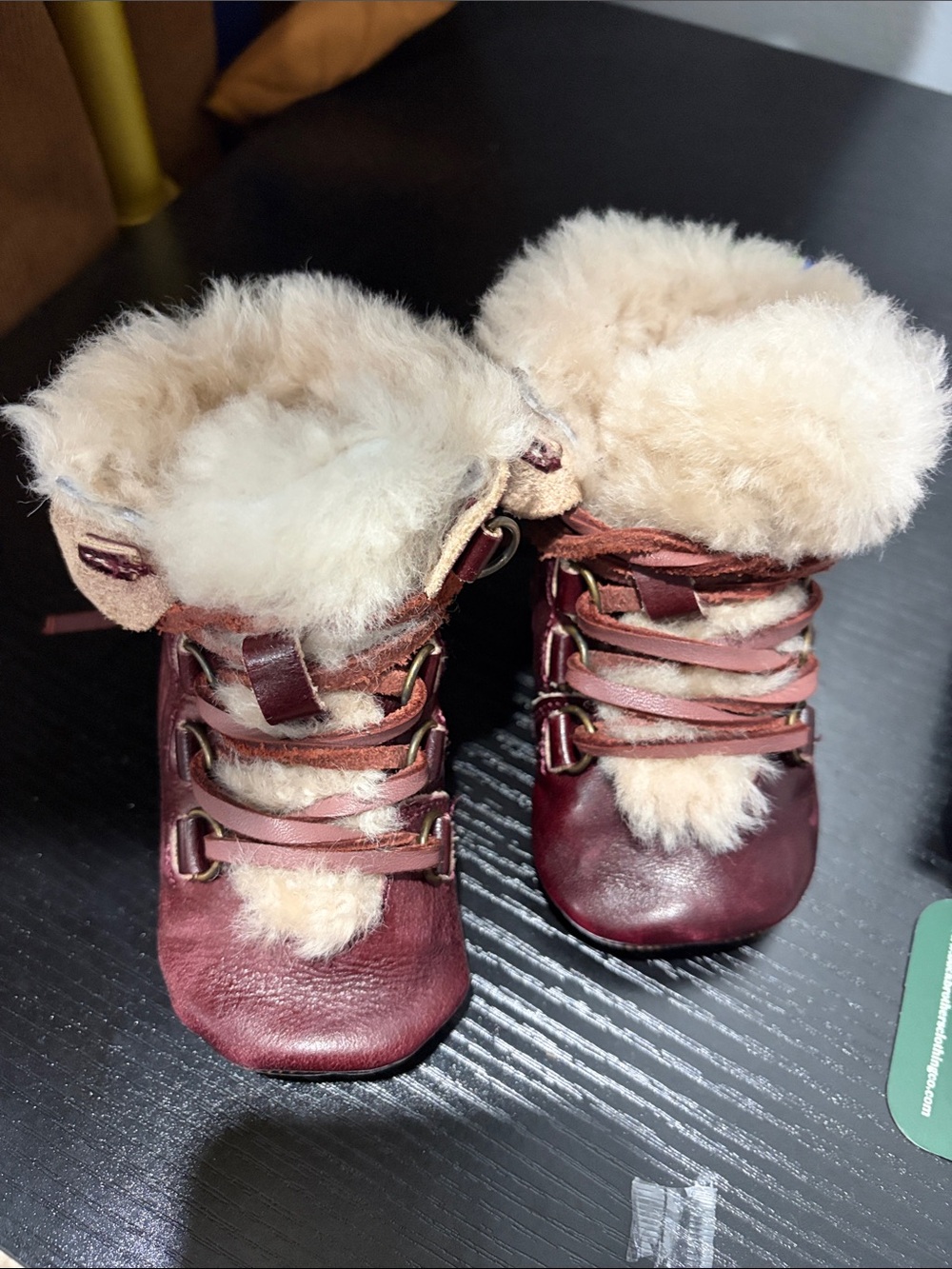 Freebird by Steven Kids Burgundy Faux Fur Cuffed Lace-Up Boots